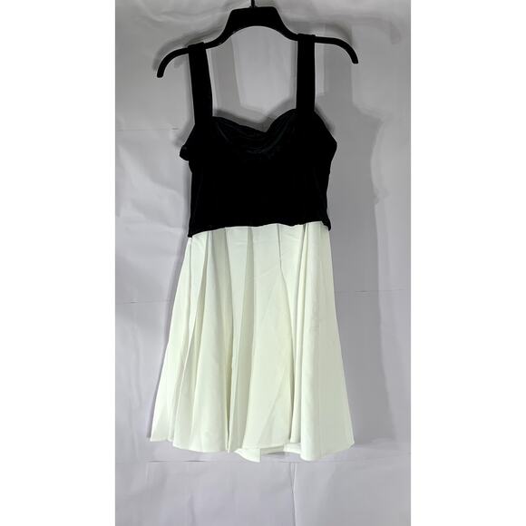 EXTRO & VERT Women's Black-White Velvet Corset Contrast Pleated Mini Dress SZ 8 - Picture 2 of 12